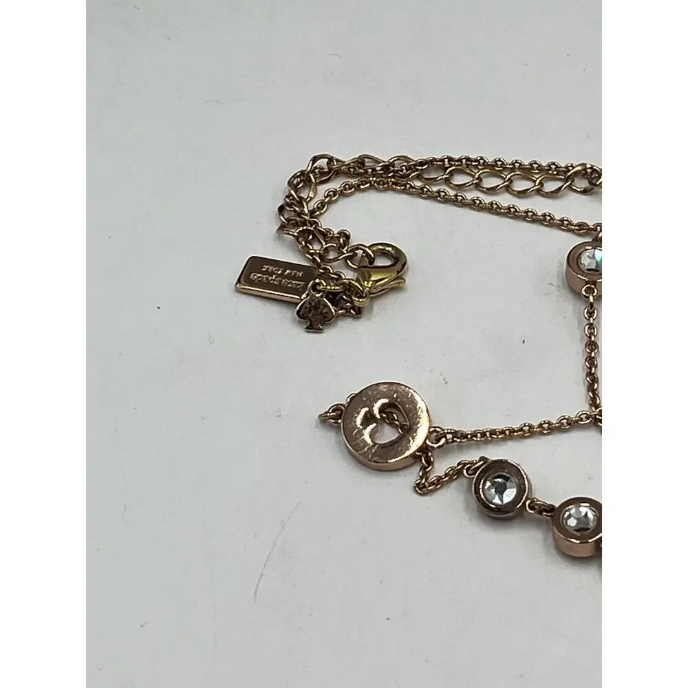 Kate Spade Spot The Spade Long Rose Gold Bezel Crystal Spade Station Necklace‎